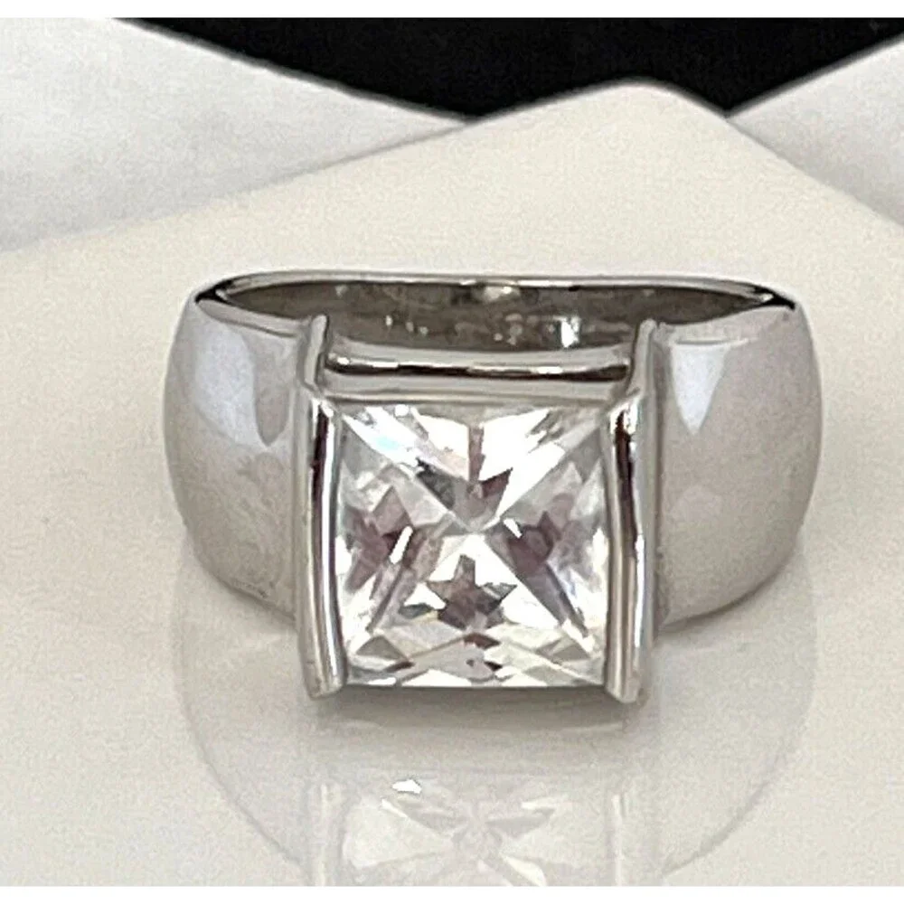 Vintage 1980s Uncas Ring Cubic Zirconia Solitaire Sterling Silver - 10D
